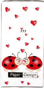 10 bedruckte Taschentücher Ladybirds in love,  Tiere,  Ereignisse,  Everyday,  bedruckte papiertaschentücher,  Liebe,  Marienkäfer