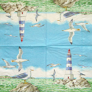 20 napkins - 33 x 33 cm MARINE LIGHTHOUSE,  Animals - birds,  Regions - beach / sea - lighthouses,  Summers,  lunchnapkins,  Navy Lighthouse,  leuchtturm, meer, see