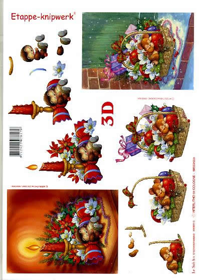 3D Bogen Weihnachtskorb - Format A4, Igel,  Weihnachten - Kerzen,  Weihnachten - Weihnachtsstern,  Le Suh,  Weihnachten,  3D Bogen,  Weihnachtskorb,  Geschenk