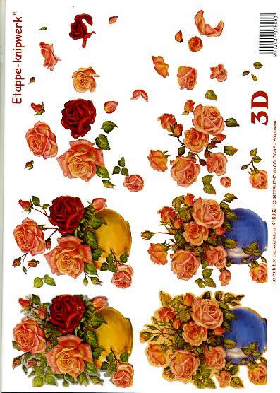 3D Bogen Rosen in Vase - Format A4,  Blumen -  Sonstige,  Blumen - Rosen,  Le Suh,  Sommer,  3D Bogen,  Rosen in Vase
