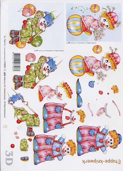 3D Bogen drei Clowns - Format A4,  Motive - Luftballon,  Ereignisse - Geburtstag,  Le Suh,  3D Bogen,  drei Clowns