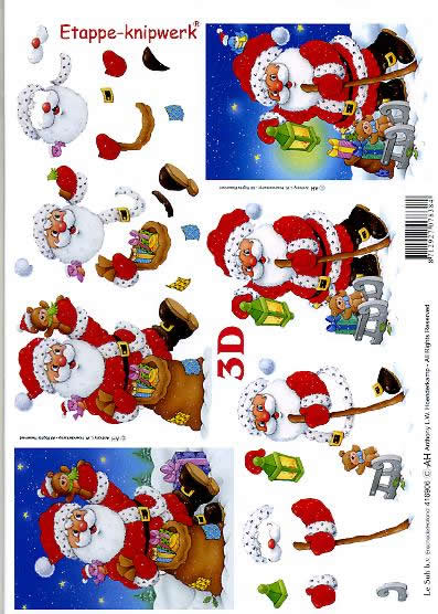 3D Bogen Weihnachtsmann + Laterne - Format A4,  Weihnachten - Weihnachtsmann,  Le Suh,  Weihnachten,  3D Bogen,  Weihnachtsmann + Laterne