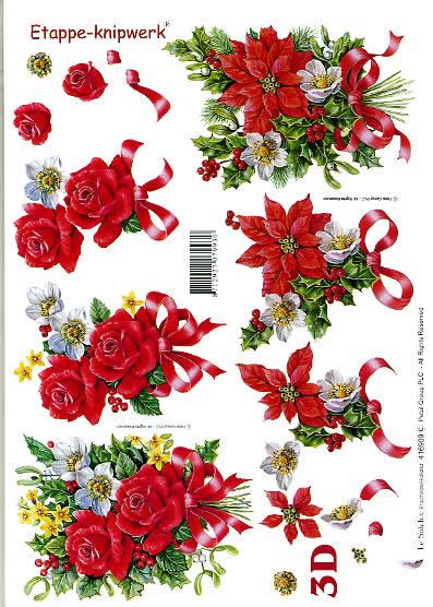 3D Bogen Weihnachtsblumen - Format A4, Weihnachten - Weihnachtsstern,  Blumen - Rosen,  Blumen -  Sonstige,  Le Suh,  Weihnachten,  3D Bogen,  Weihnachtsblumen,  Ilex