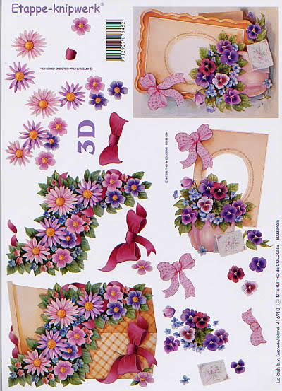 3D Bogen Leiste+Karton+Blumen - Format A4,  Blumen - Stiefmütterchen,  Blumen -  Sonstige,  Le Suh,  3D Bogen,  Leiste+Karton+Blumen
