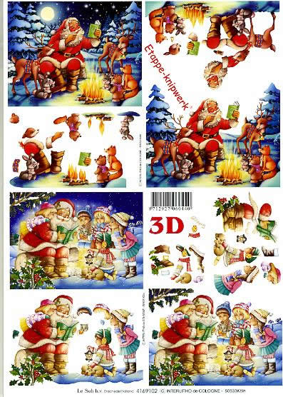 3D Bogen Weihnachtsmann im Wald - Format A4, Tiere - Reh / Hirsch,  Menschen - Kinder,  Weihnachten - Weihnachtsmann,  Le Suh,  Weihnachten,  3D Bogen,  Weihnachtsmann im Wald