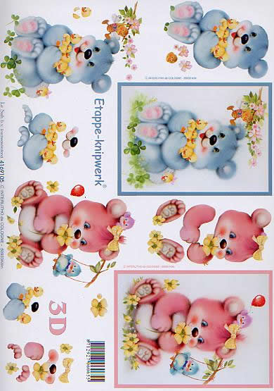 3D Bogen Pastellbärchen - Pastellbär - Format A4,  Tiere - Bären,  Ereignisse - Geburt,  Le Suh,  3D Bogen,  Pastellbärchen - Pastellbär,  Geburt