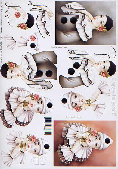 3D Bogen Pirrot - Format A4,  Menschen - Personen,  Le Suh,  Frühjahr,  3D Bogen,  Pierot,  Clown
