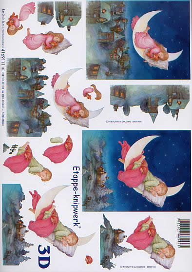 3D Bogen Kinder auf dem Mond - Format A4,  Winter - Schnee,  Menschen - Kinder,  Le Suh,  Winter,  3D Bogen,  Kinder auf Mond,  Winterlandschaft