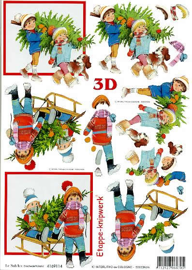 3D Bogen Kind mit Weihnachtsmann + Baum - Format A4,  Menschen - Kinder,  Weihnachten - Weihnachtsbaum,  Le Suh,  Weihnachten,  3D Bogen,  Kind mit Weihnachtsmann + Baum