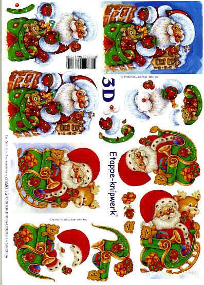 3D Bogen Weihnachtsmann - Format A4, Spielsachen - Stofftiere,  Winter - Schlitten,  Weihnachten - Weihnachtsmann,  Le Suh,  Weihnachten,  3D Bogen,  Weihnachtsmann,  Teddy,  Geschenke
