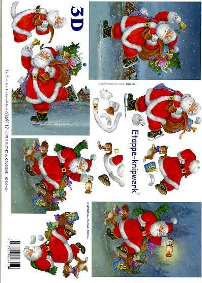 3D Bogen Weihnachtsmann - Format A4,  Winter - Schnee,  Weihnachten - Weihnachtsmann,  Le Suh,  Weihnachten,  3D Bogen,  Weihnachtsmann,  Laterne,  Geschenke