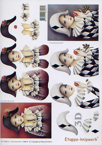 3D Bogen Pierrot - Format A4,  Menschen - Personen,  Le Suh,  Frühjahr,  3D Bogen,  Pierrot,  Clown