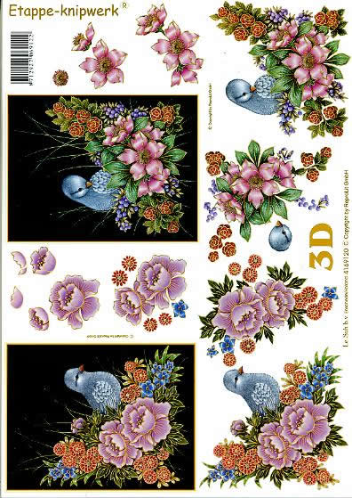 3D Bogen Vögel auf Blumen - Format A4,  Tiere - Vögel,  Blumen -  Sonstige,  Le Suh,  3D Bogen,  Vögel auf Blumen