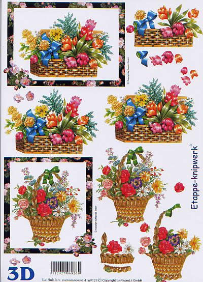 3D Bogen Blumenkörbe - Format A4, Blumen - Tulpen,  Blumen - Rosen,  Blumen -  Sonstige,  Le Suh,  3D Bogen,  Blumenkörbe