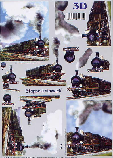 3D Bogen Dampfzug - Format A4,  Fahrzeuge - Eisenbahn,  Fahrzeuge -  Sonstige,  Le Suh,  3D Bogen,  Dampfzug,  Eisenbahn