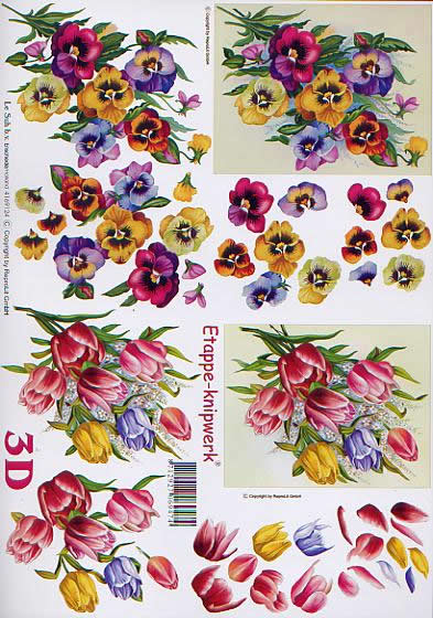 3D Bogen Veilchen + Tulpen - Format A4, Blumen - Stiefmütterchen,  Blumen - Tulpen,  Blumen -  Sonstige,  Le Suh,  Frühjahr,  3D Bogen,  Veilchen + Tulpen