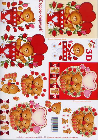 3D Bogen Valentinskarte - Format A4, Tiere - Bären,  Ereignisse - Hochzeit,  Ereignisse - Liebe,  Le Suh,  3D Bogen,  Valentine,  Herzen