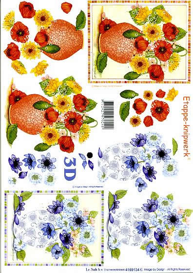 3D Bogen Blumenstrauß - Format A4,  Blumen - Mohn,  Blumen -  Sonstige,  Le Suh,  3D Bogen,  Blumenstrauß,  Vase