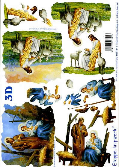 3D Bogen Jesus Maria + Josef - Format A4,  Menschen - Personen,  Tiere - Schafe,  Le Suh,  Weihnachten,  3D Bogen,  Jesus Maria + Josef,  Tiere,  Schaf