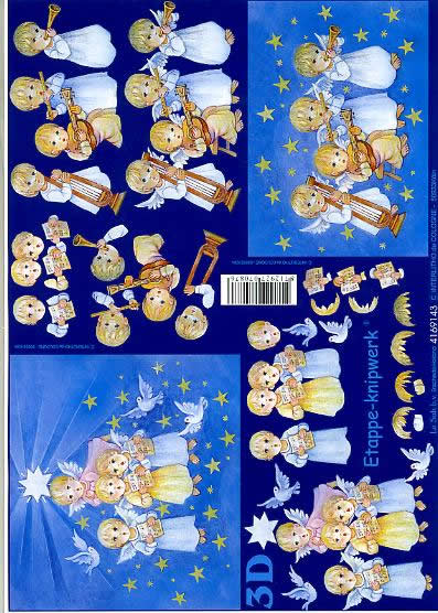 3D Bogen Engel in Blau - Format A4,  Sonstiges - Musik,  Weihnachten - Engel,  Le Suh,  Weihnachten,  3D Bogen,  Engel in Blau
