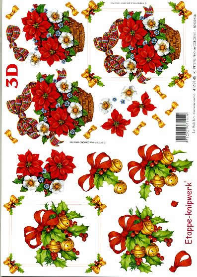 3D Bogen Wehnachtskörbchen - Format A4, Weihnachten - Glocken,  Blumen - Christrosen,  Weihnachten - Weihnachtsstern,  Le Suh,  Weihnachten,  3D Bogen,  Wehnachtskörbchen,  Ilex,  Korb