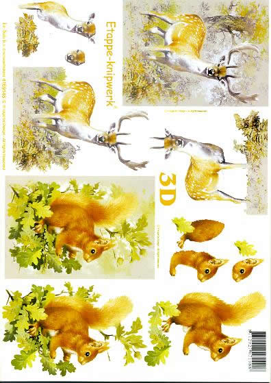 3D Bogen Hirsch + Eichhörnchen - Format A4, Tiere - Eichhörnchen,  Tiere - Reh / Hirsch,  Regionen - Wald / Wiesen,  Le Suh,  3D Bogen,  Hirsch + Eichhörnchen