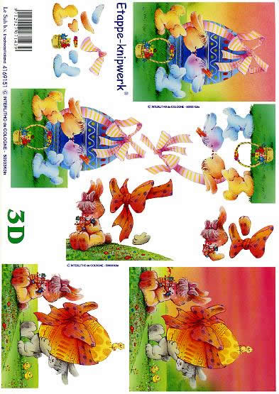 3D Bogen Osterhase + Ei II - Format A4,  Ostern - Ostereier,  Le Suh,  Ostern,  3D Bogen,  Osterhase + Ei II, Bunte-Eier