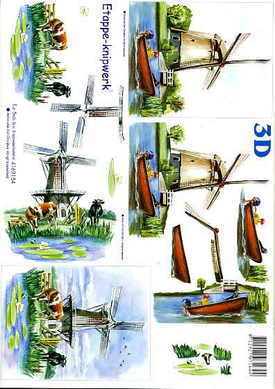 3D Bogen Mühle - Format A4,  Tiere - Kühe,  Sonstiges -  Sonstiges,  Le Suh,  3D Bogen,  Mühle,  Boot