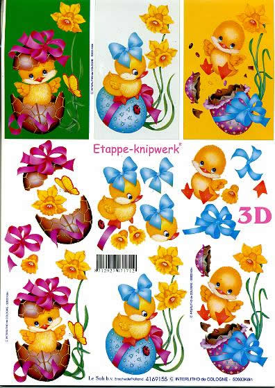 3D Bogen Kücken - Kücken - Format A4, Ostern - Ostereier,  Blumen -  Sonstige,  Le Suh,  Ostern,  3D Bogen,  Kücken - Kücken,  Bunte-Eier