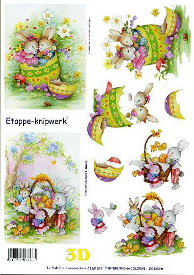 3D Bogen Osterhase + Ei IV - Format A4,  Ostern - Ostereier,  Le Suh,  Ostern,  3D Bogen,  Osterhase + Ei IV,  Korb,  Bunte-Eier,  Blumen