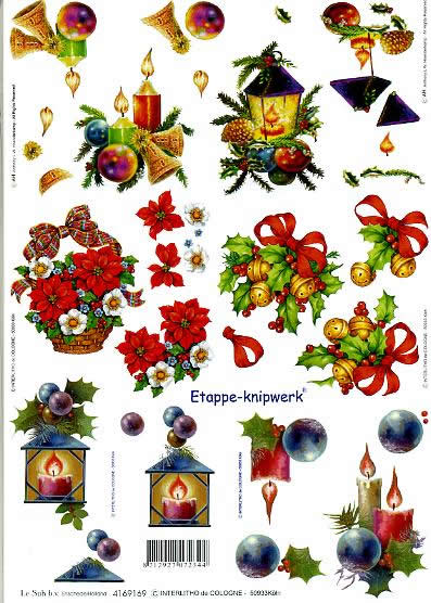 3D Bogen Weihnachtslaterne - Format A4, Weihnachten - Kerzen,  Pflanzen - Ilex,  Blumen - Weihnachtsstern,  Le Suh,  Weihnachten,  3D Bogen,  Weihnachtslaterne,  Glocken