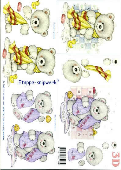 3D Bogen Bären + Badewanne - Format A4, Sonstiges -  Sonstiges,  Tiere - Bären,  Tiere -  Sonstige,  Le Suh,  3D Bogen,  Bären + Badewanne