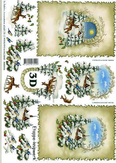 3D Bogen Weihnachtshirsche - Format A4, Regionen - Wald / Wiesen,  Tiere -  Sonstige,  Winter - Schnee,  Le Suh,  Weihnachten,  3D Bogen,  Weihnachtshirsche,  Winterlandschaft