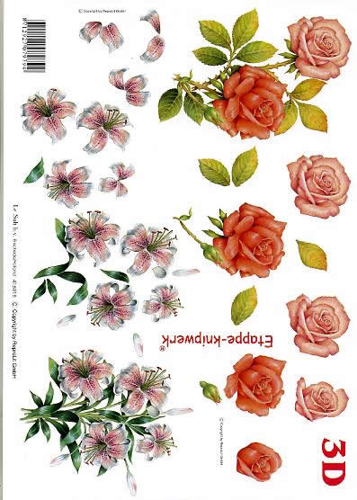 3D Bogen Rosen und Lilien - Format A4,  Blumen - Rosen,  Blumen -  Sonstige,  Le Suh,  3D Bogen,  Rosen und Lilien,  Strauß