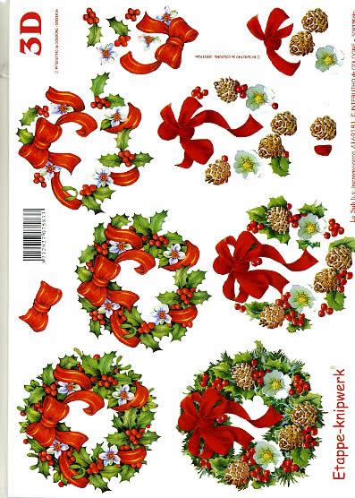 3D Bogen Weihnachtskränze - Format A4, Pflanzen - Ilex,  Weihnachten - Weihnachtsstern,  Blumen -  Sonstige,  Le Suh,  Weihnachten,  3D Bogen,  Weihnachtskränze