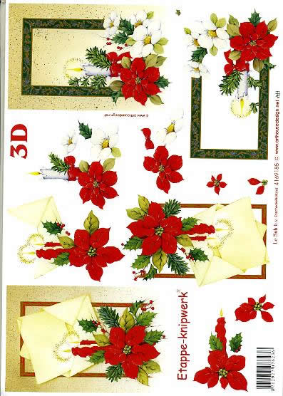 3D Bogen Weihnachtskerze - Format A4, Weihnachten - Kerzen,  Pflanzen - Ilex,  Weihnachten - Weihnachtsstern,  Le Suh,  Weihnachten,  3D Bogen,  Weihnachtskerze