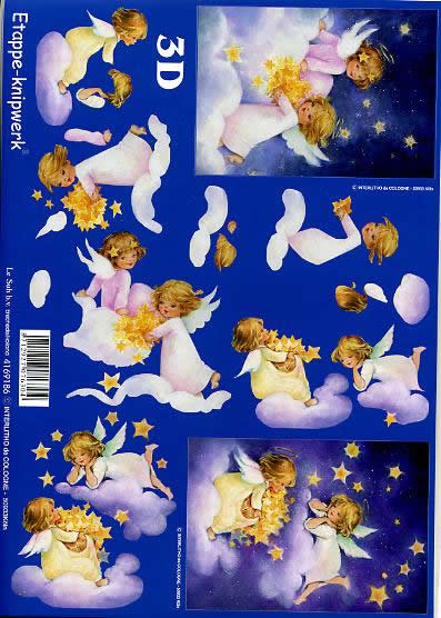 3D Bogen Engel in blau - Format A4,  Weihnachten - Engel,  Le Suh,  Weihnachten,  3D Bogen,  Engel in blau,  Sterne