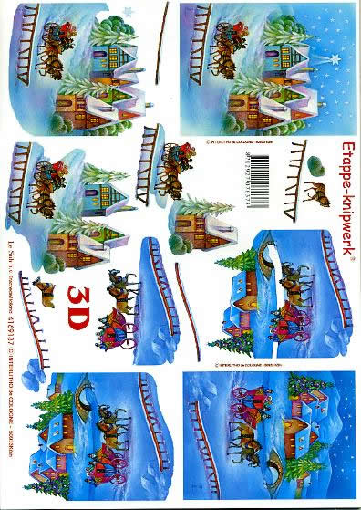 3D Bogen Weihnachtskutsche - Format A4,  Winter - Schlitten,  Winter - Schnee,  Le Suh,  Weihnachten,  3D Bogen,  Weihnachtskutsche,  Winterlandschaft