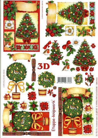 3D Bogen Flickwerk Weihnachten - Format A4, Pflanzen - Ilex,  Weihnachten - Weihnachtsstern,  Weihnachten - Weihnachtsbaum,  Le Suh,  Weihnachten,  3D Bogen,  Patchwork Weihnachten