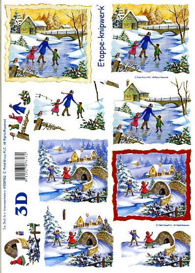 3D Bogen Schlittschuhlaufen - Format A4,  Menschen - Kinder,  Winter - Schnee,  Le Suh,  Weihnachten,  3D Bogen,  Schlittschuhlaufen