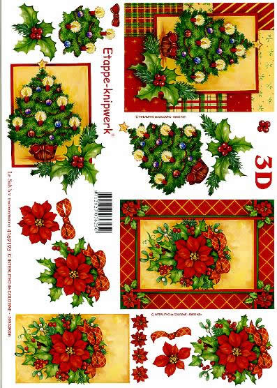 3D Bogen Weihnachtsbaum + Rose - Format A4, Weihnachten - Kerzen,  Weihnachten - Weihnachtsstern,  Weihnachten - Weihnachtsbaum,  Le Suh,  Weihnachten,  3D Bogen,  Weihnachtsbaum + Rose