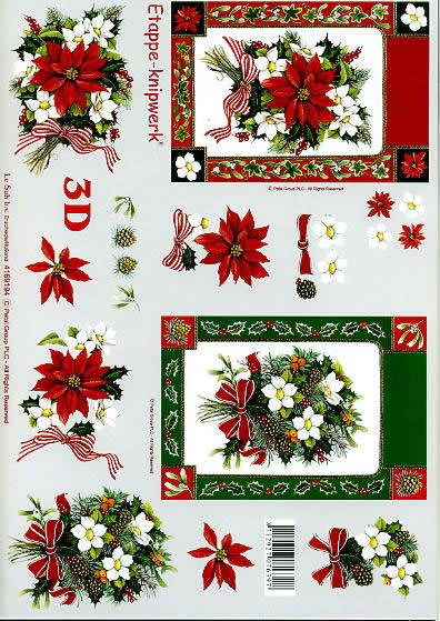 3D Bogen Weihnachts - Strauß - Format A4,  Pflanzen - Ilex,  Weihnachten - Weihnachtsstern,  Le Suh,  Weihnachten,  3D Bogen,  Weihnachts-Strauß