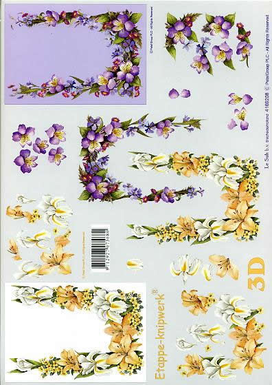3D Bogen Blumen - Format A4,  Blumen -  Sonstige,  Le Suh,  Frühjahr,  3D Bogen,  Blumen,  Lilien,  Leisen+Kanten,  Girlande
