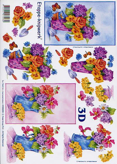 3D Bogen Blumen auf Vase - Format A4, Blumen - Stiefmütterchen,  Blumen - Rosen,  Blumen -  Sonstige,  Le Suh,  3D Bogen,  Blumen auf Vase