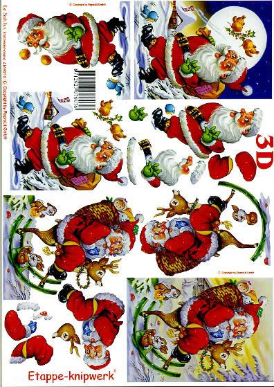 3D Bogen Weihnachtsmann 2 - Format A4,  Tiere - Reh / Hirsch,  Weihnachten - Weihnachtsmann,  Le Suh,  Weihnachten,  3D Bogen,  Weihnachtsmann 2