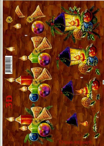 3D Bogen Kerzen + Laternen, weinrot, - Format A4,  Weihnachten - Baumschmuck,  Weihnachten - Glocken,  Le Suh,  Weihnachten,  3D Bogen,  Kerzen + Laternen,  weinrot