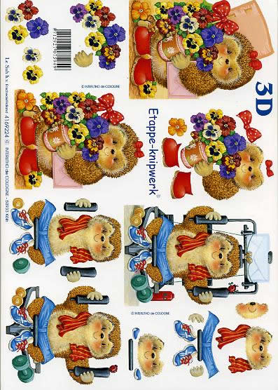 3D Bogen Vater, murmeln Sie + Igel - Format A4, Igel,  Blumen - Stiefmütterchen,  Tiere -  Sonstige,  Le Suh,  3D Bogen,  Vater,  Mutter + Igel