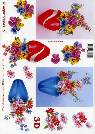 3D Bogen Vase mit Blumen - Format A4,  Blumen - Stiefmütterchen,  Blumen -  Sonstige,  Le Suh,  3D Bogen,  Vase mit Blumen,  Strauß