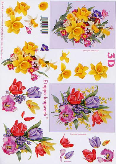3D Bogen Blumen - Format A4, Blumen - Tulpen,  Blumen - Osterglocken,  Blumen -  Sonstige,  Le Suh,  Frühjahr,  3D Bogen,  Blumen,  Strauß