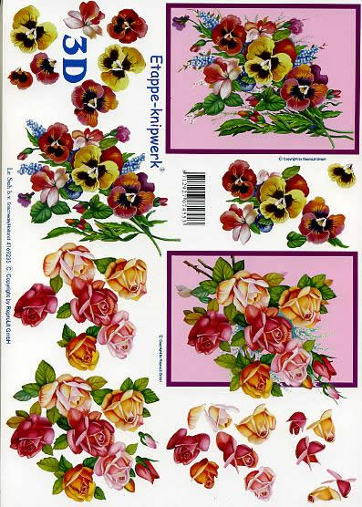3D Bogen Blumen - Format A4, Blumen - Rosen,  Blumen - Stiefmütterchen,  Blumen -  Sonstige,  Le Suh,  3D Bogen,  Blumen,  Strauß